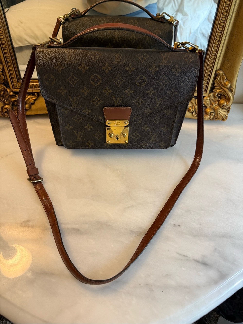 Vintage Louis Vuitton Monogram Canvas Messenger Bag in Brown with Gold Hardware